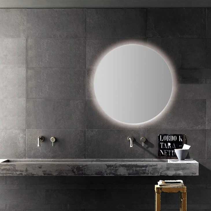 Rund bakgrundsbelyst badrumsspegel